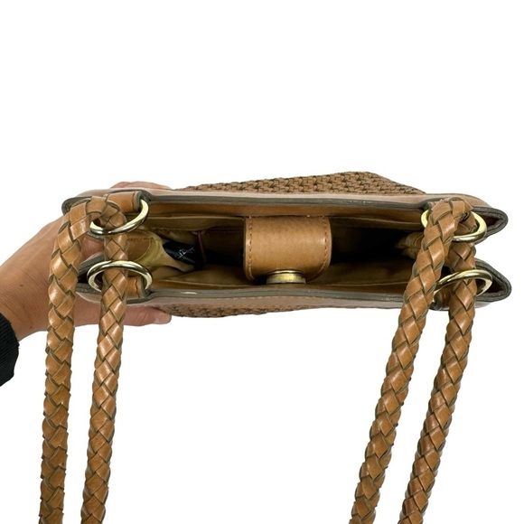 Vtg Liz Claiborne Square Bucket Shoulder Bag Brown Braided Vegan Coastal Preppy - Picture 5 of 14